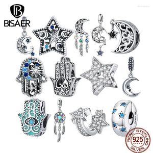 Pietre preziose sciolte BISAER 925 Sterling Silver Star Moon Series Ciondolo Occhio di Fatima Zircone Charm Bead Fit Donna Bracciale fai da te Collana Fine