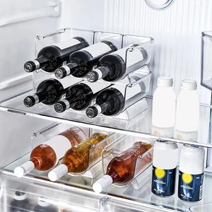 Tabletop Wine Racks Rack Stackable Fridge Organizer Kitchen Bottle Storage Can Holder Organization 231205