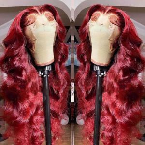 Koronkowe peruki 99J Burgundia Fala koronkowa Przód ludzkie włosy peruki 30 -calowe HD koronkowa peruka HD koronkowa peruka czołowa 13x4 czerwone peruki