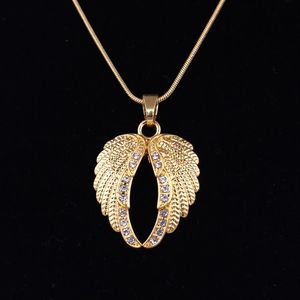 Złote srebrne skrzydła archanioła Amulet religijny z kryształami łańcuch węża kobiety mężczyźni Naszyjnik240L