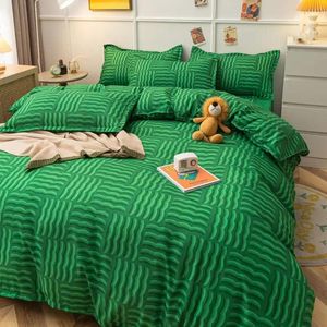 Set biancheria da letto Set verde oliva verde scuro Moda tinta unita Letto singolo matrimoniale Tessile Senza copertura per la casa Federa Piumino Lino