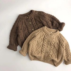 Cardigan Kids Boys Girls Twists Cardigan Arrival Children Knitted Sweaters Autumn Winter Clothing Korean Style Brown Beige Tops 231206