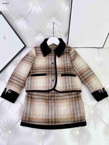 Vestidos de menina de luxo designer saia de bebê fatos de treino de lã de inverno conjunto de duas peças tamanho 110-160 lapela crianças casaco e saia curta dec05