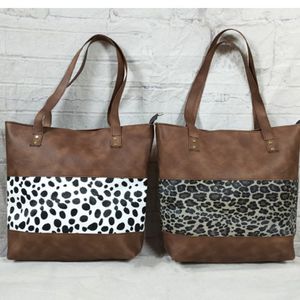 Leopard och cheetah totes retro brun färg lapptäcke handväskor pu läder kvinnor designer tygväska dhgate nya väskor