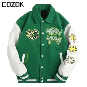 Herrjackor American Vintage Patchwork Puzzle Brodery Jacket Män kvinnor Y2K HARAJUKU Hip Hop Overized Coat Baseball Uniform Clothing 231206