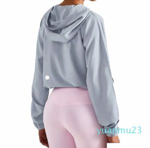 Yoga Outfit Ll Summer New Hooded Sunsn Antiscivolo Cerniera Abbigliamento fitness allentato Tappo regolabile Corda Sport Top Donna Jogging Drop Deliv