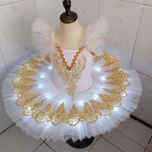 Сценическая одежда, белая профессиональная балетная пачка со светодиодной подсветкой, платье балерины для девочек «Лебединое озеро», детские праздничные костюмы