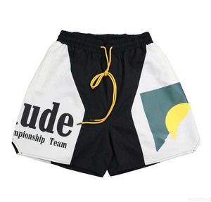 Projektantka Rhude Men's Damskie spodnie Summer Fashion Beach Pants Rhude Men High Quality Street Wear Red Blue Black Purple Mens Loose 2598