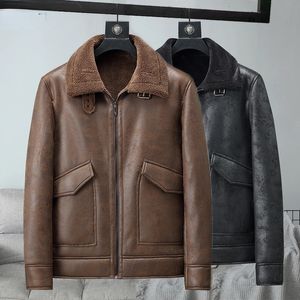 Jaquetas masculinas Faux Fur Motorcycle Jacket Plus Velvet Espessamento Dupla Face Composto Imitação Deerskin Couro Homens 231205