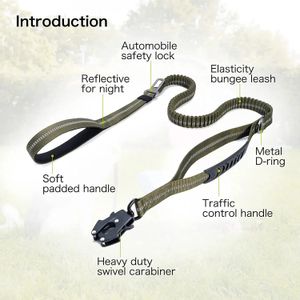 Bungee Tactical Heavy Duty Dog Leash Strong Frog Clip Manico del traffico Shock Assorbendo il piombo da bungee per l'addestramento a piedi per cani. 231205