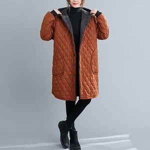 Damen Trenchcoats 2023 Winter Lässige Baumwolle Gepolsterte Kleidung Gesteppter Samt Verdickung Kältebeständiger, weicher Kapuzenmantel Jacke Mode Lose