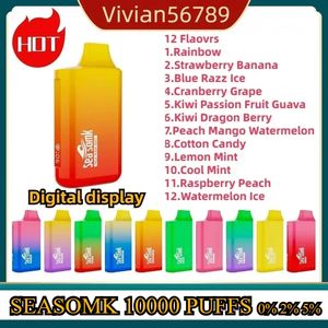 Original Seasomk Digital 10000 Puffs Disposable E-cigaretter Anordning 12 Flavors Vape 650mAh Uppladdningsbar batterikapacitet 2% 5% Digital Display Vape Pen vs Elf Puff 12K