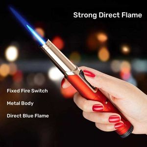 360 ° verwenden Stift Butan Kein Gas Feuerzeug Metall Outdoor Winddicht Blaue Flamme Fackel Turbo Jet BBQ Küche Kochen Schweißen werkzeug