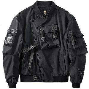 Männer Jacken Bomber Jacke Männlichen Techwear Tasche Patchwork Schwarz Trend Darkwear Herbst Lose Baseball Uniform Mantel Männer Kleidung Streetwear 231206