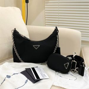 3piece Re-edition 2000 2005 Safino Nylon Triangle bag Luxury Underarm saddle Evening half moon Designer Bag Womens mens chain Clutch shoulder the Totes Bags straps