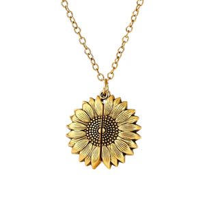Sun Flower Locket Gold Pendant You Are My Sunshine Openable Suower Necklace for Women