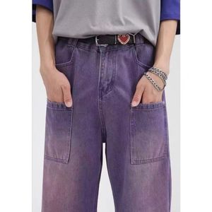 Koreanische Version des ursprünglichen neuen Trenddesigns mit lockerem, geradem Bein und lila Jeans für Männer und Frauen mit der gleichen Größe 43