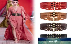 Gold Color Metal Buckle Women Belts PU Leather Wide Waist Belts Elastic Brown Black Ladies Dress Belts Body Corset Waistband Facto2421646