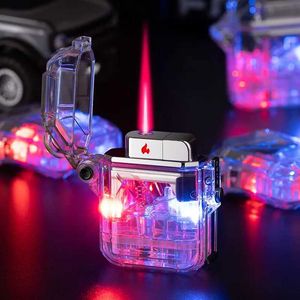 Transparent Case Waterproof Butane No Gas Lighter Color Light Outdoor Red Flame Turbine Torch Jet Gift for Men