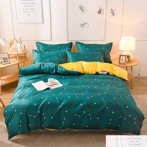 Sängkläder set sängkläder uppsättningar evich idyllisk enkelhet grön och gul kung queen size sängar säng för 3 st sovrum fall hushållsartiklar dhtfa
