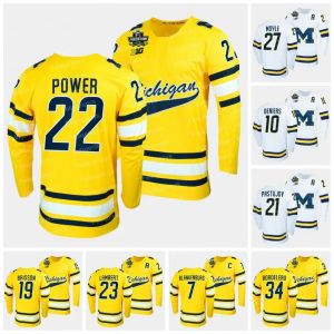 Wolverines Michigan 2023 Frozen Four Maize NCAA Hockey Jersey 7 Nick Blankenburg 22 Owen Power 10 Matty Beniers 21 Michael Pastujov 27 Nolan 2