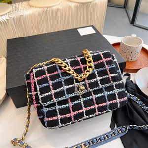 Tweed saco de noite designer bolsa corrente bolsa de ombro feminino rosa cc crossbody saco tote sacos luxo clássico 19 aleta bolsa metal hou295o