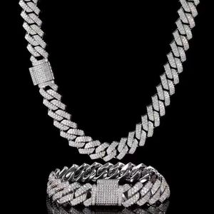 15mm 18mm 19mm Hip Hop Fine Jewelry Baguette Diamond Men Necklace Sterling Silver Fully Vvs Moissanite Luxury Cuban Link Chain284t