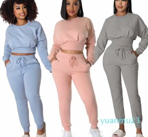 Lu Women Two Piece Set Crop Top Legging Sweatpants Set Casual Crop Set Female Sweatshirt Pants Tracksuit Suit