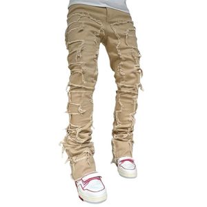 stacked men designer jeans for pants mens Purple-brand Fashion Mens Jeans Cool Style Designer new style Embroidery self hole wash