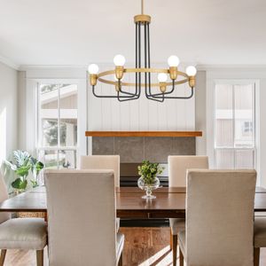 Lampadario moderno in oro per fattoria 6 luci Lampadari per fattoria Candela appesa rotonda Lampada a sospensione decorativa per soggiorno, cucina, sala da pranzo