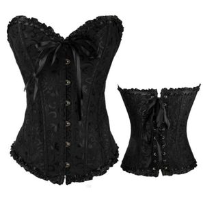 Cinture Sexy Donna039s Steampunk Floreale Nero Lace Up Trim Corsetto Disossato Overbust Cincher Bodyshaper Abbigliamento Gothic Plus Si3690024