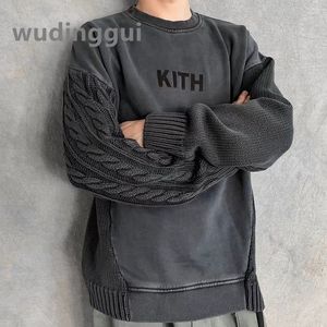 Kith Hoodie Defans Autumn and Winter Kith Batik Washed Sweater Round Neck Pullover Men Hoodies Thickened Warm 5Z9U