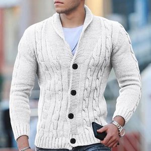 Men's Sweaters Autumn and Winter 2023 Fashion Large Lapel Jacket Solid Color Vcollar Button Slim Knit Sweater Casual 231205