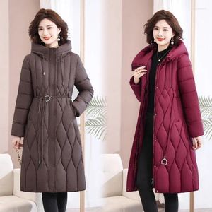 Trench da donna Cappotto imbottito in cotone con cappuccio antivento Giacca invernale lunga da donna 2023 Addensare caldo Piumino Parka Cerniera chic