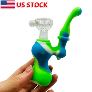 4.3 inch Silicone Water Pipe Smoking Hookah Shisha Bubbler Bong Pipe+ Glass Bowl