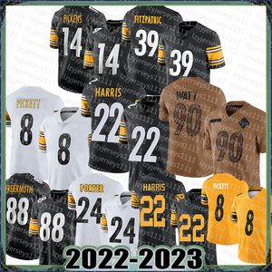 Minkah Fitzpatrick George Pickens 8 Kenny Pickett Man Camisa de futebol Najee Harris Pittsburgh''Steelers''Franco Harris T.J. Watt Pat Freiermuth Joey Porter Jr.