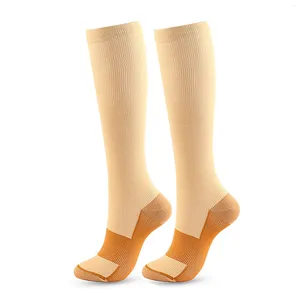 Mulheres meias de compressão meias de fibra de cobre náilon pressão bezerro esportes ao ar livre multi cor sequencial