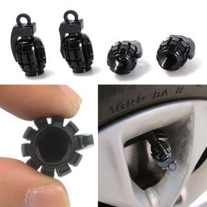 4pcs Tire Valve Stem Caps Wheel Air Dust Cover Cap Set- Black Metal Grenade Bomb