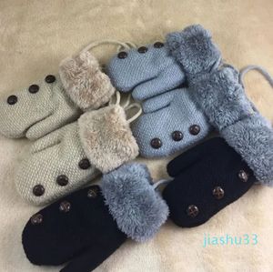 Boys Wool Knitted Gloves with Button Winter Thickening Kids Mittens Grey Black Beige Good Quality Wholesale