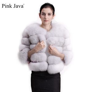 レディースファーフェイクピンクジャワ1801リアルファーコート女性冬の太いジャケットショートホールセール本物の袖231205