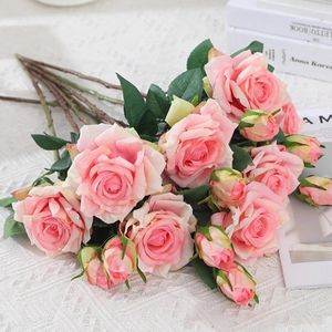 Flores decorativas peônias artificiais retro rosa realista rosas de seda comprimento haste 47cm ramo para decoração de casamento em casa decoração de flor falsa