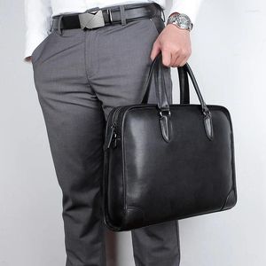Pastas de luxo de couro masculino maleta de negócios macio natural bolsa prática para trabalho
