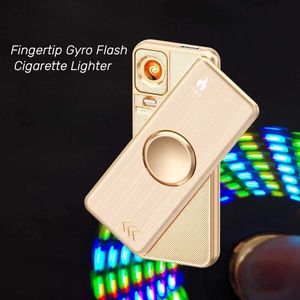 Rotating Fingertip Gyro Cigarette Lighter Interchangeable Tungsten Wire USB Charging 18 LED Light Patterns Relax Gift