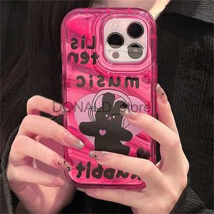 Mobiltelefonfodral ins koreansk söt musik kanin klar telefonfodral för iPhone 15 14 13 12 11 pro max x xs xr 7 8 plus se härlig mjuk stötsäker täckning j231206