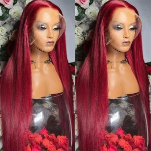 99j Burgundy Short Straight Bob Human Hair Wigs Long Bone Wig 360 Lace Frontal Red /blonde/blue /grey Wigs Pre Plucked 13x4 Synthetic Lace Wig
