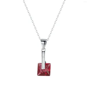 Pendants 925 Silver Women's Necklace With Pendant Made Of Full Zircon Bar And A Square Ruby Sexy Noble Style