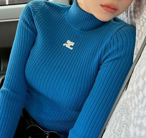 Fashion Classic Trendy Luxury Design Tidig Autumn Half High Collar Sticked Long Sleeve Shirt Sweater Women Courreges 520889