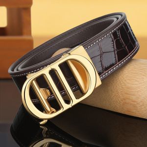 Designer men's belt crocodile pattern genuine leather automatic buckle belt double D letter white thread belt brand top layer cowhide