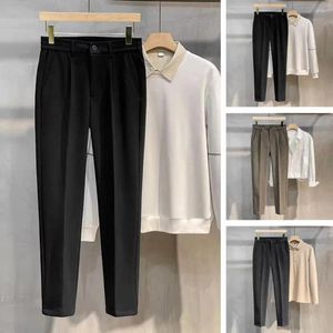 Abiti da uomo Pantaloni di lana elastici Pantaloni da completo invernali eleganti e casual da uomo Vita slim Tessuto morbido e caldo per abiti formali