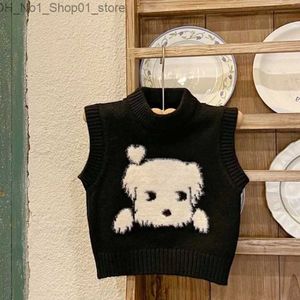 Cardigan HoneyCherry Crianças Bonito Dos Desenhos Animados Filhote De Cachorro Colete Outono Meninos E Meninas Preto Em Torno Do Pescoço Pulôver Camisola De Malha Colete Q231206